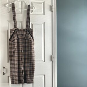 Plaid Button-Down Skirt with Straps